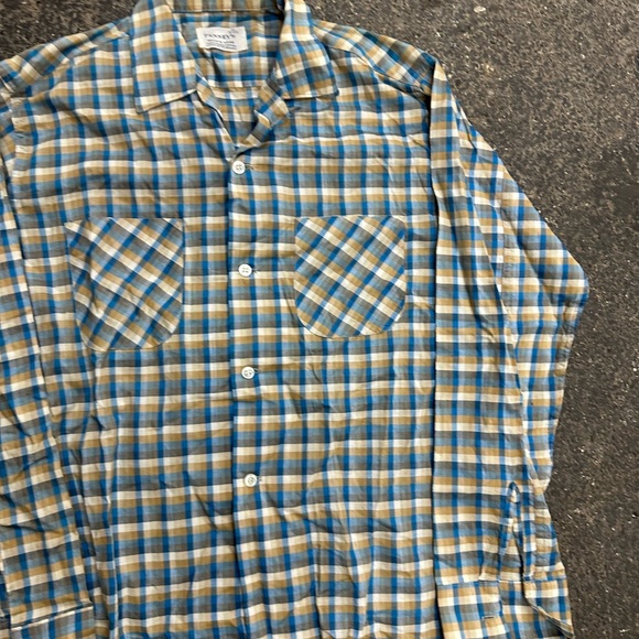 Penney’s Vintage Loop Collar Plaid Button Up Shirt M 15-15.5 Blue - Picture 3 of 6